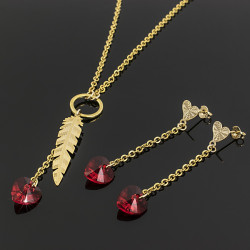 Juego Collar Swarovski Rojo Pluma - Bisuel