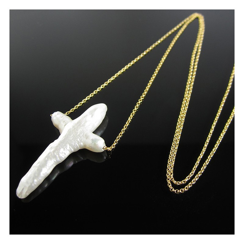 Cadena Cruz Perla Cultivada - Bisuel