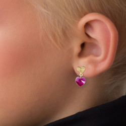 Juego Collar y Aretes Corazon Swarovski Rosado - Bisuel