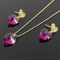 Juego Collar y Aretes Corazon Swarovski Rosado - Bisuel