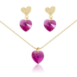 Juego Collar y Aretes Corazon Swarovski Rosado - Bisuel