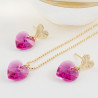 Juego Collar y Aretes Corazon Swarovski Rosado - Bisuel