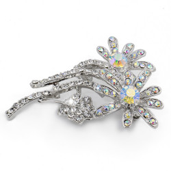 Broche Prendedor Color Plata Flor Cristal - Bisuel