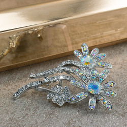 Broche Prendedor Color Plata Flor Cristal - Bisuel