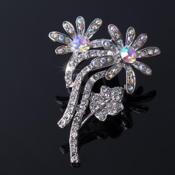 Broche Prendedor Color Plata Flor Cristal - Bisuel