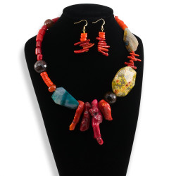 Maxi Collar Agata Y Coral Piedras Naturales - Bisuel