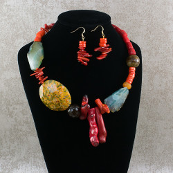 Maxi Collar Agata Y Coral Piedras Naturales - Bisuel