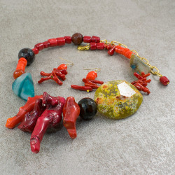 Maxi Collar Agata Y Coral Piedras Naturales - Bisuel