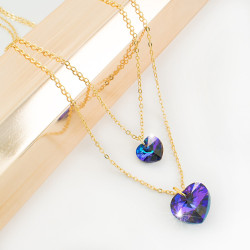 Collar Doble Corazon Swarovski Violeta - Bisuel