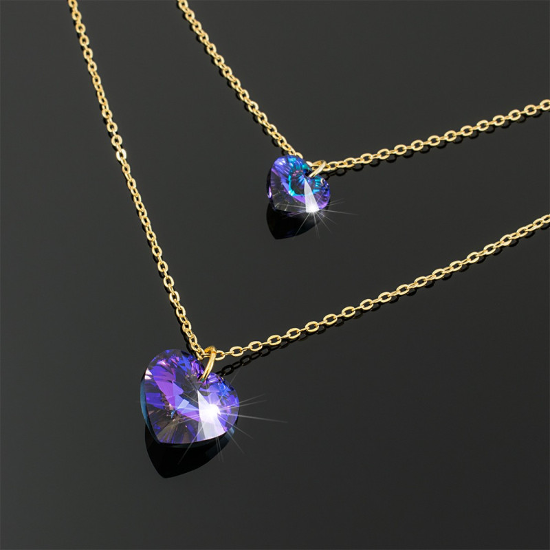 Collar Doble Corazon Swarovski Violeta - Bisuel