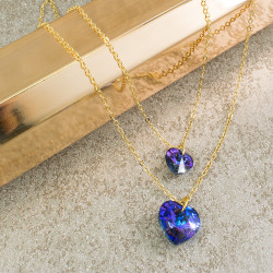 Collar Doble Corazon Swarovski Violeta - Bisuel