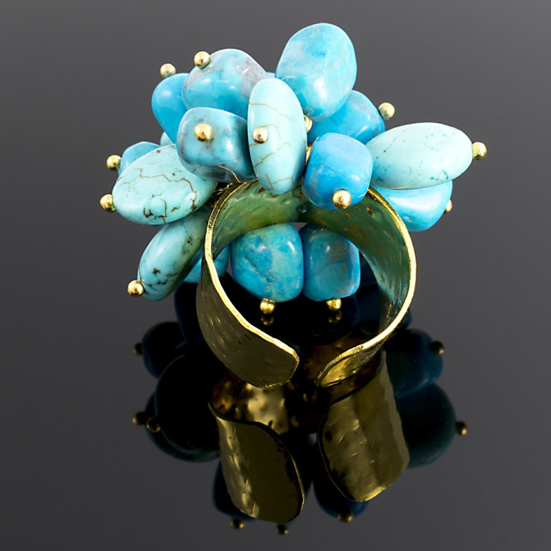 Anillo Turquesa Chapado en Oro - Bisuel