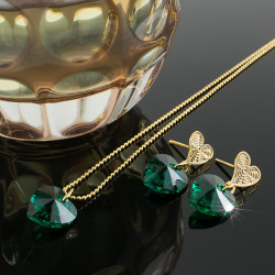 Collar Aretes Cristal Corazon Swarovski Esmeralda - Bisuel