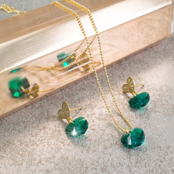 Collar Aretes Cristal Corazon Swarovski Esmeralda - Bisuel