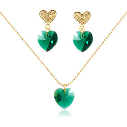Collar Aretes Cristal Corazon Swarovski Esmeralda - Bisuel