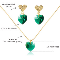 Collar Aretes Cristal Corazon Swarovski Esmeralda - Bisuel