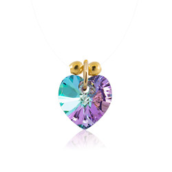 Collar Corazon Swarovski Vitral Oro Gf Invisible Nylon